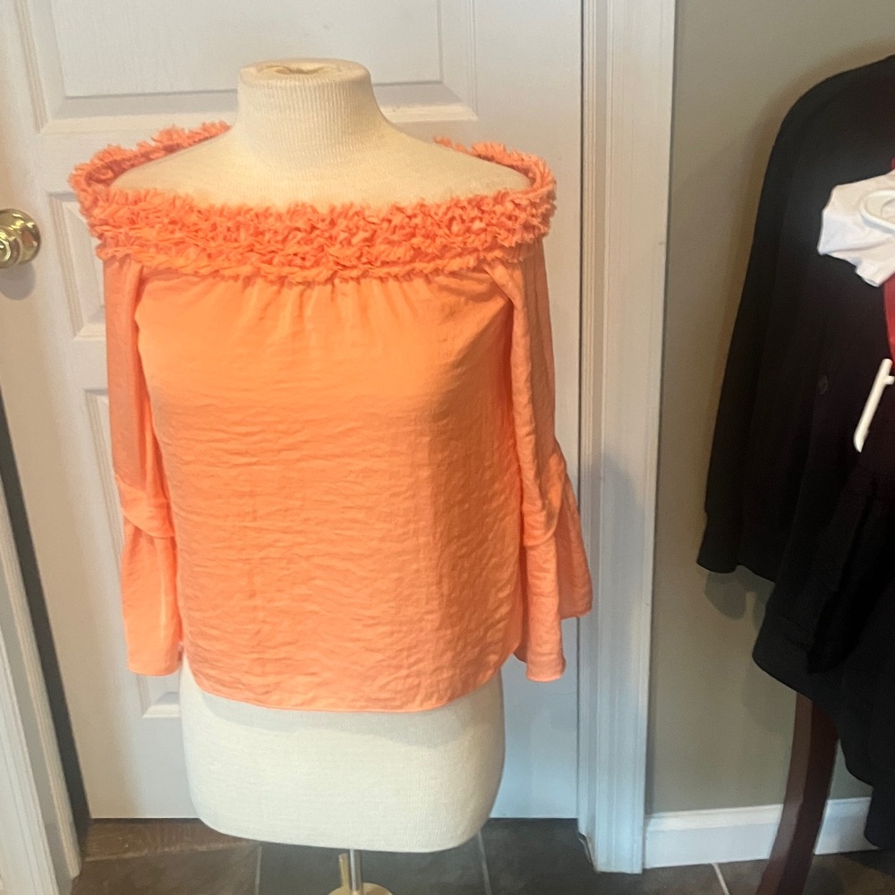 Vince Camuto Ruffled Off-Shoulder Blouse in orange
